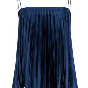 Vince Pleated Square Neck Tank | Navy | Size L